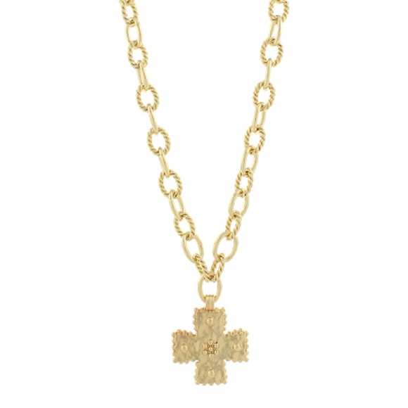Hammered Cross Oval Chain Necklace - Picture 1 of 2